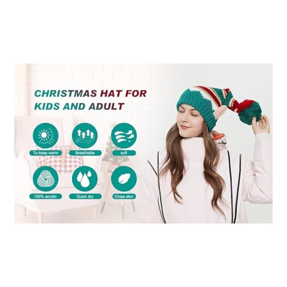 Christmas Elf Knitted Beanie Hat - Funny Beanie For Xmas, Parties & New Years - Picture 3 of 10